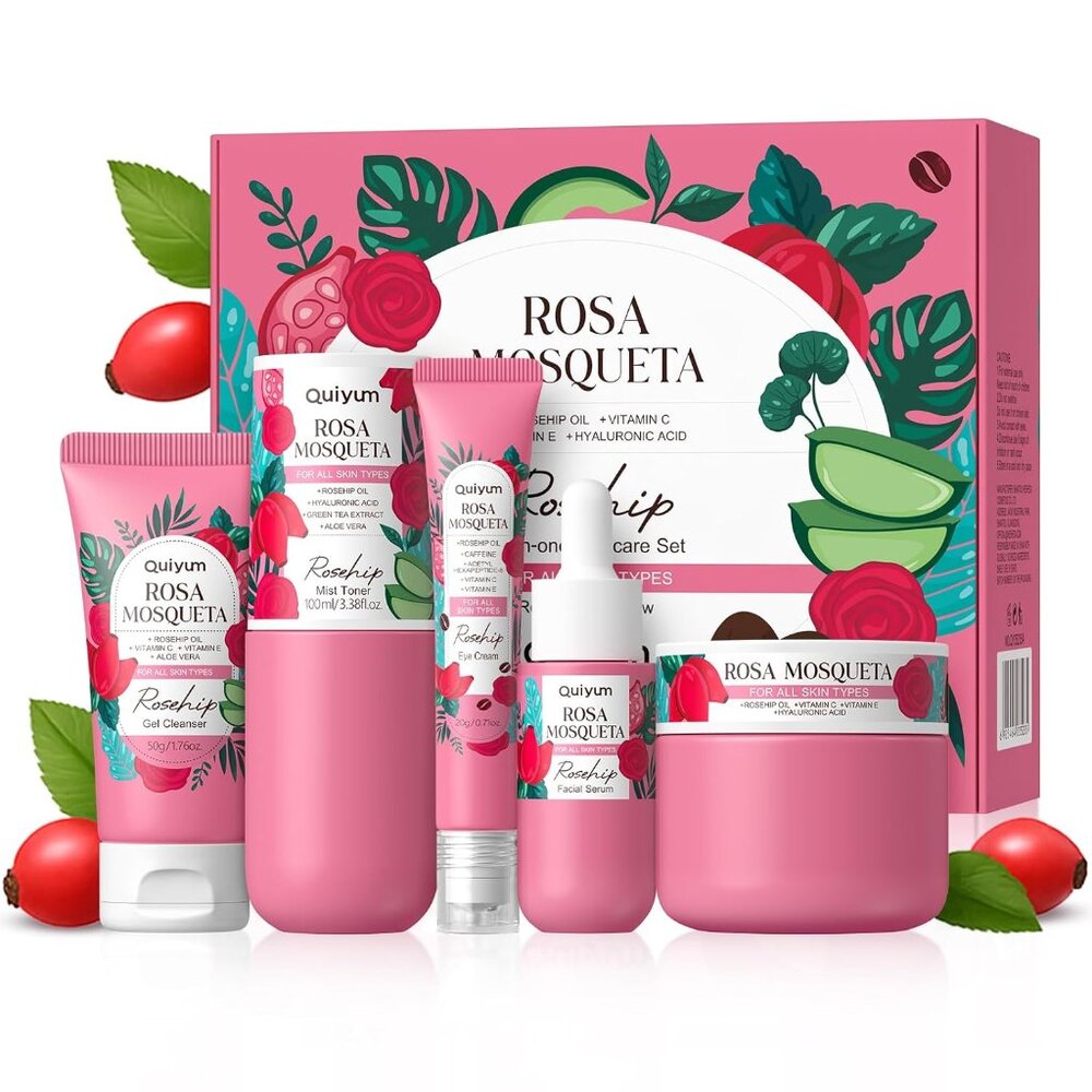 Skin Care Set, Rosehip Vitamin E Skincare Kits 5PCS for All Skin Types